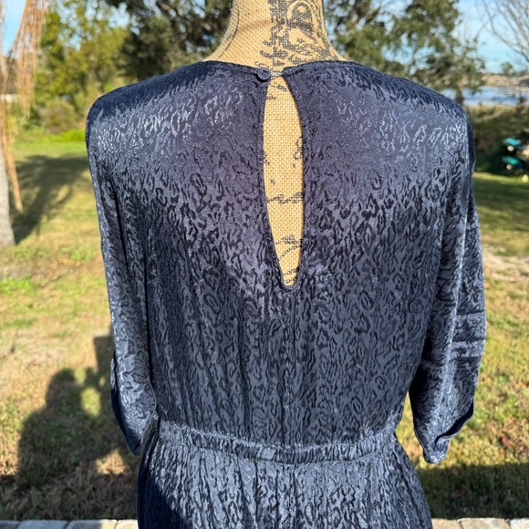 Maeve by Anthropologie Jacqueline Jacquard Leopard Jumpsuit Navy Blue Medium - Picture 11 of 14